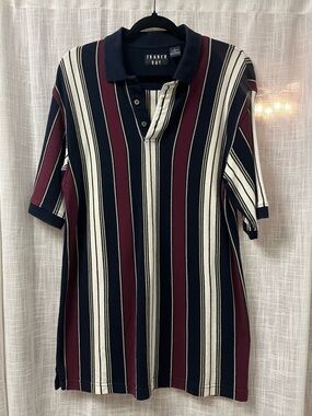 Vintage Trader Bay Striped Polo Shirt Size Medium 100% Cotton Maroon/Navy Blue